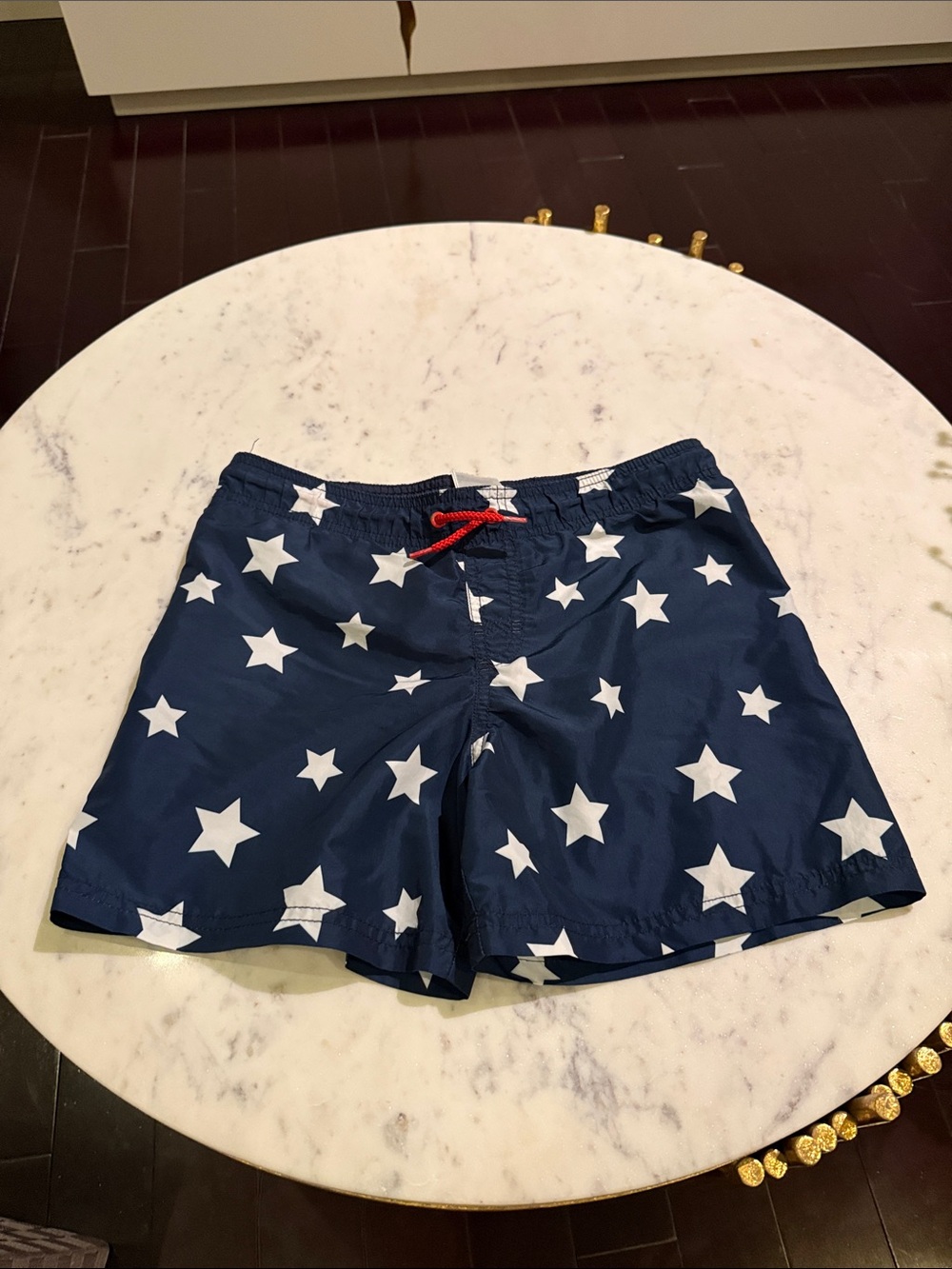 H&M Navy Blue Swim Trunks with White Stars and Red Drawstring